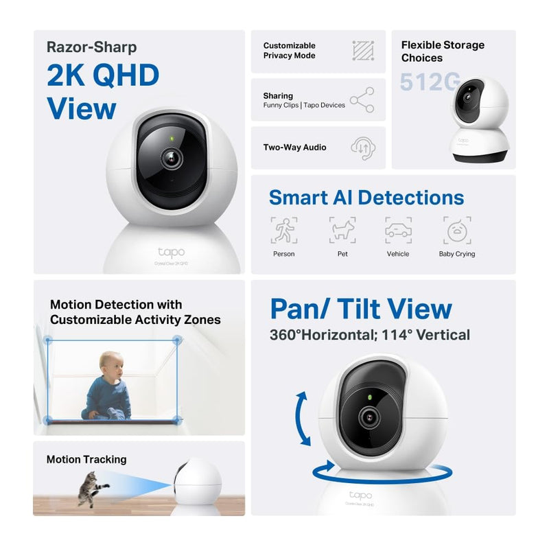 TP-Link Tapo C222 4MP 2K Pan/Tilt AI Home Security Wi-Fi Indoor Camera