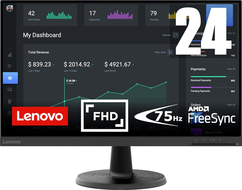 Lenovo 23.8" D24-40 75Hz FHD VA (16:9) 顯示器 (67A2KAC6MY)