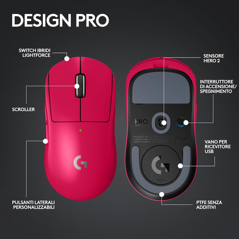 Logitech G PRO X Superlight 2 Lightspeed Wireless Gaming Mouse 無線遊戲滑鼠 - Pink 粉紅色 910-006799 原裝行貨