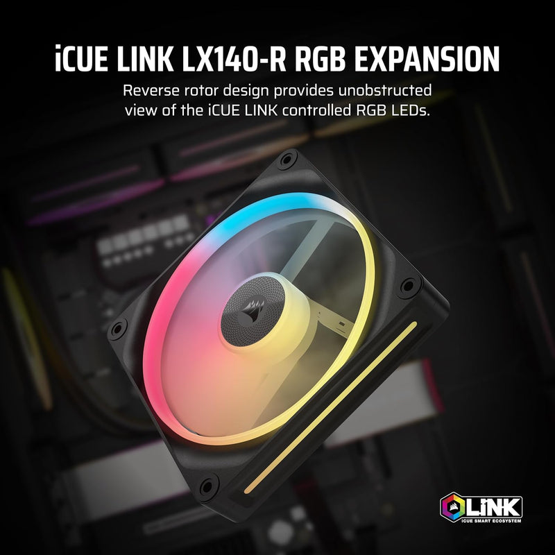 Corsair iCUE LINK LX140-R RGB Expansion Black 140mm PWM Reverse PC Case Fan (CO-9051051-WW)