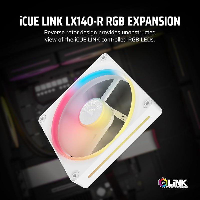 Corsair iCUE LINK LX140-R RGB Expansion White 140mm PWM Reverse PC Case Fan (CO-9051055-WW)