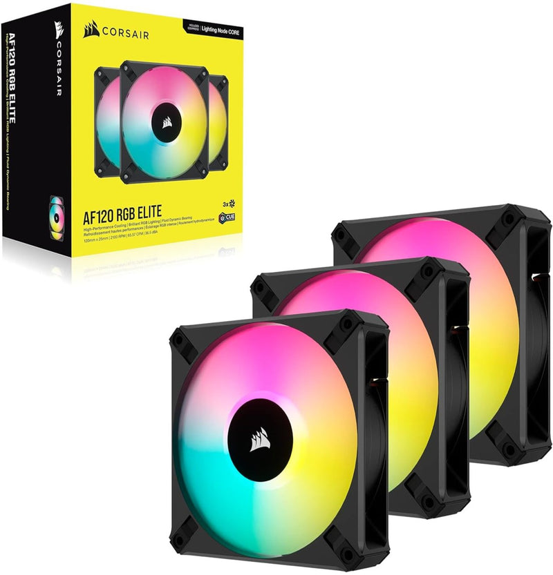 Corsair iCUE AF120 RGB ELITE 120mm PWM Triple Fan Kit 連 iCUE Lighting Node CORE RGB 控制器 - Black 黑色 (Triple Pack 三件裝) CO-9050154-WW