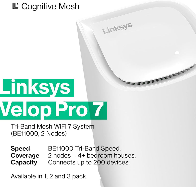 Linksys Velop Pro 7 Tri-Band BE11000 Mesh WiFi 7 Router (MBE7002) (2件裝)