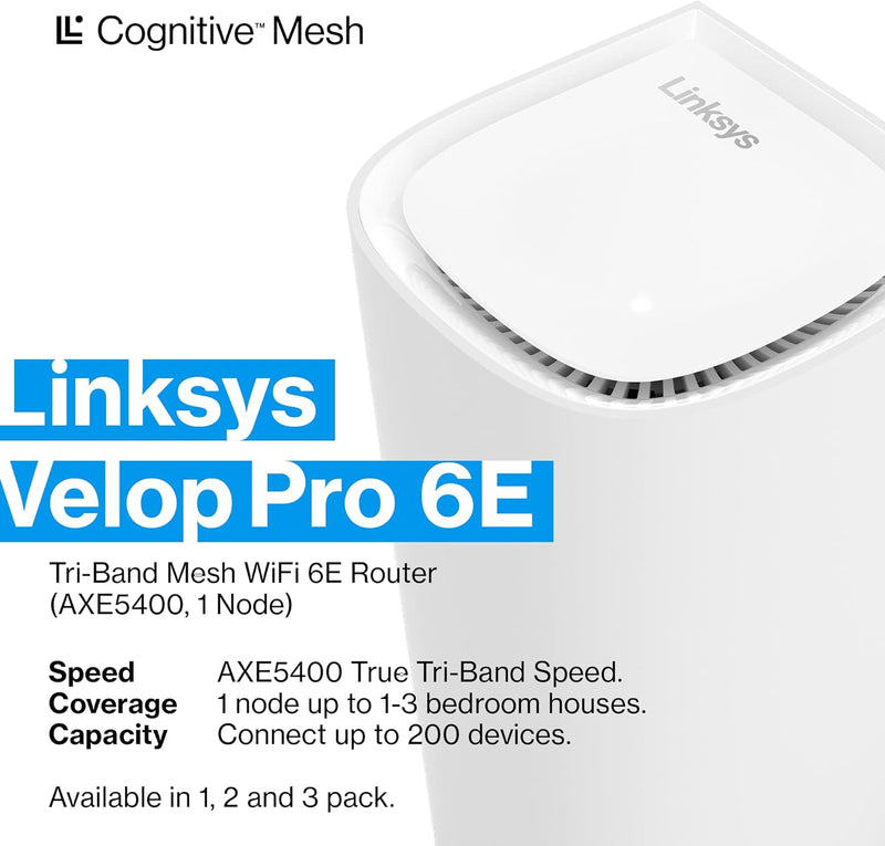 Linksys Velop Pro 6E Tri-Band Mesh WiFi 6E Router (1件裝) MX6201-AH