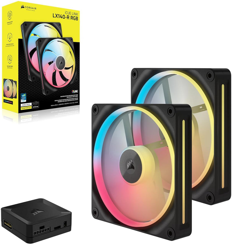 Corsair iCUE LINK LX140-R RGB Starter Kit Black 140mm PWM Reverse PC Case Fan Dual Pack (2-pack) (CO-9051052-WW) 