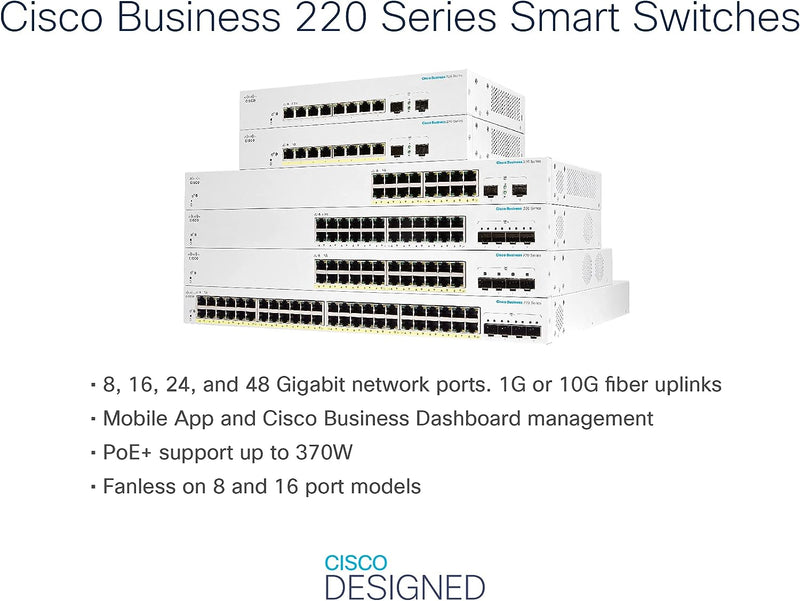 Cisco Business CBS220 24-Port Gigabit (382W PoE+) + 4-Port Gigabit SFP Uplink Smart Switch (CBS220-24FP-4G-UK / NE-2224A4G)