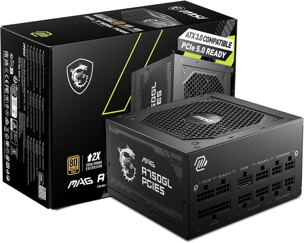 MSI 750W MAG A750GL PCIE 5.0 ATX 3.0 80Plus Gold Full Modular Power Supply (PS-MPA75GL) 