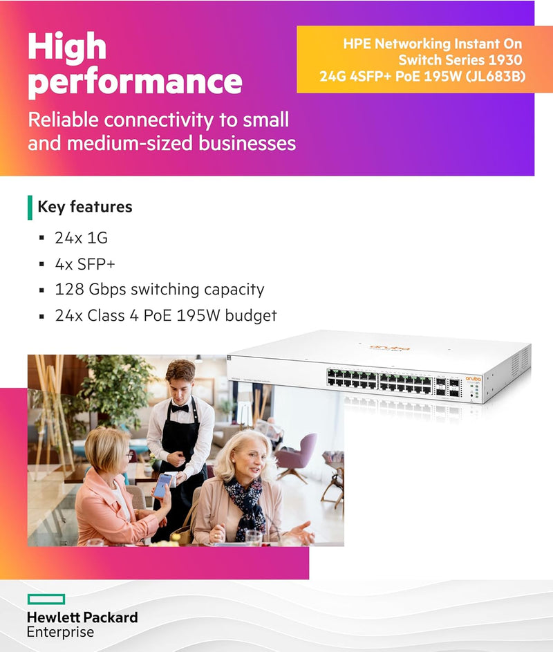 HPE Networking Instant On 1930 24port Gigabit Managed Network Switch w/PoE w/4xSFP