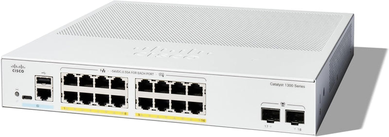 [最新產品] Cisco Catalyst 1300 16-Port Gigabit Ethernet + 2xSFP (120W PoE+) Advanced Security Managed Switch (C1300-16P-2G-UK/NE-1316P2G)