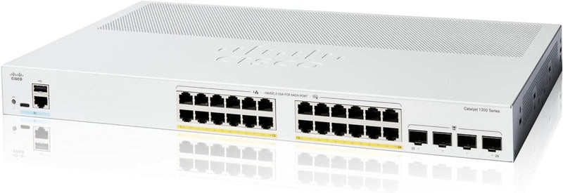 [Latest Product] Cisco Catalyst 1200 24-Port Gigabit Ethernet + 4xSFP (195W PoE+) Smart Managed Switch (C1200-24P-4G-UK/NE-1224P4G) 