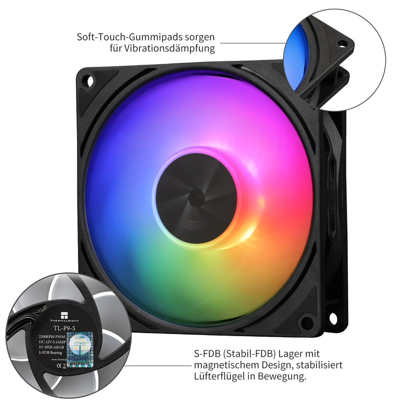 Thermalright TL-P9-S Black 黑色 92mm PWM ARGB Case Fan