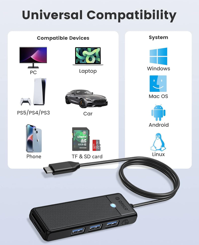 ORICO Type-C 5-in-1 HUB with Card Reader PAPW3AT-C3