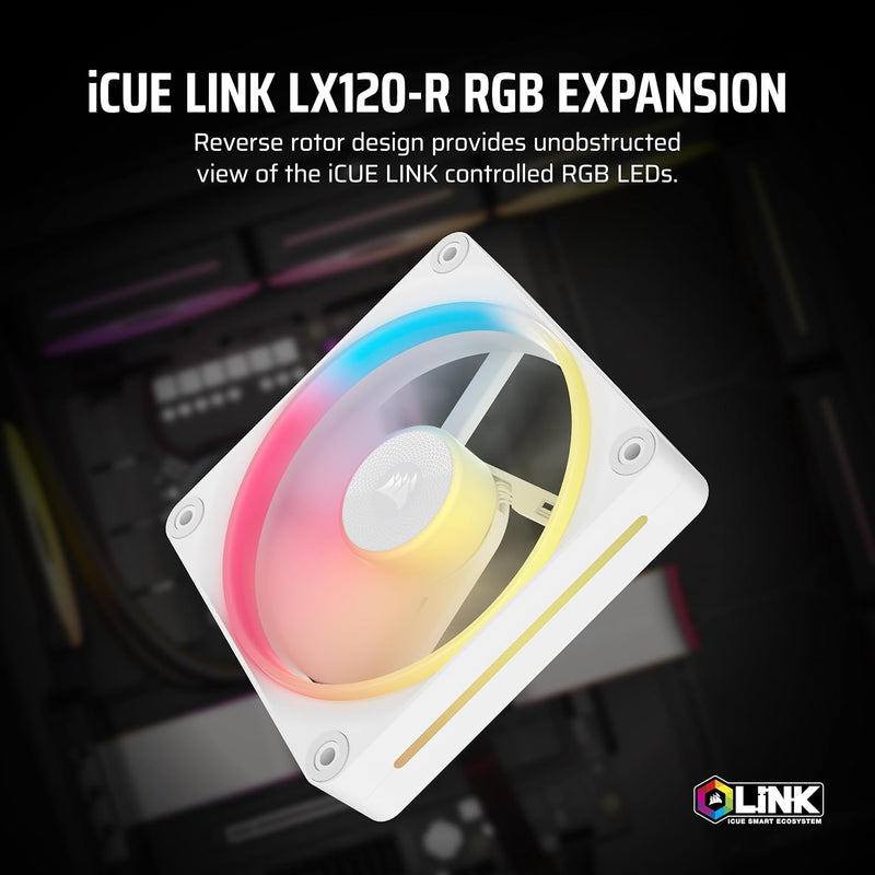 Corsair iCUE LINK LX120-R RGB Expansion White 120mm PWM Reverse PC Case Fan (CO-9051053-WW)