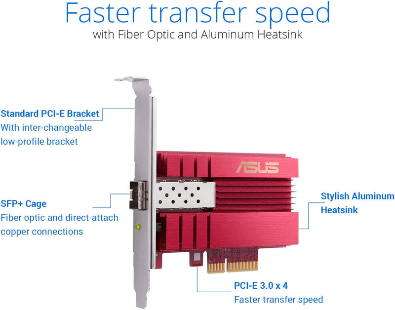 ASUS 10Gbps Gigabit Ethernet PCI Express Network Adapter PCIe 2.0/3.0 X4 SFP+ Network Card Supports Fiber Optic XG-C100F