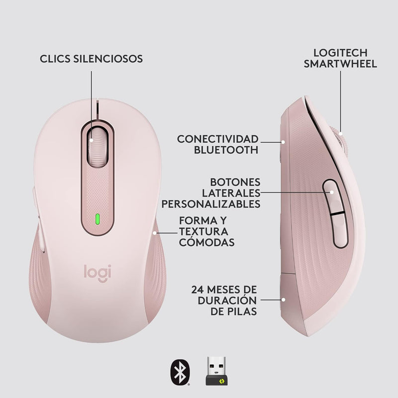 Logitech Signature M650 Silent Wireless Mouse 靜音無線滑鼠 - Rose Pink 玫瑰粉色 910-006260 原裝行貨