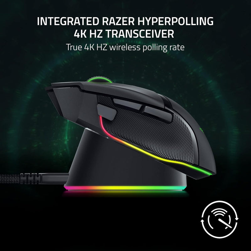 Razer Basilisk V3 Pro - White 白色 人體工學無線遊戲滑鼠 RZ01-04620200-R3A1 + Razer Mouse Dock Pro 無線滑鼠充電座 RZ81-01990100-B3M1