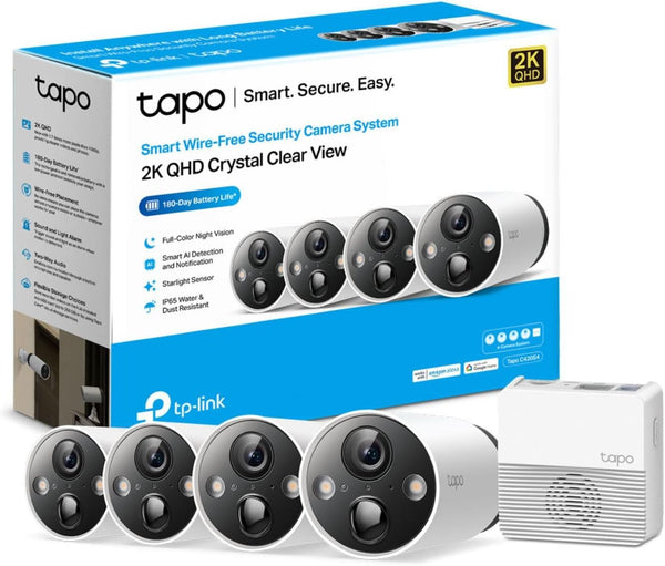 TP-Link Tapo C420S4 4MP/2K QHD Smart Wire-Free Security Starlight CCTV Battery Camera System (4-Camera)