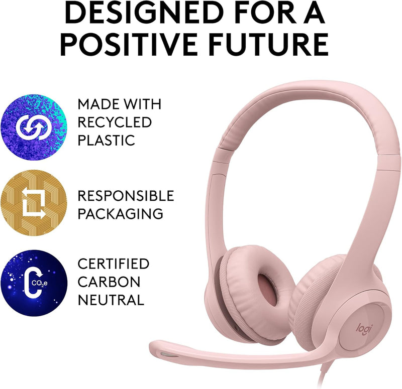 Logitech H390 Wired USB 配備隔噪麥克風以及線控耳機麥克風 - Rose Pink 玫瑰粉色 981-001282 原裝行貨