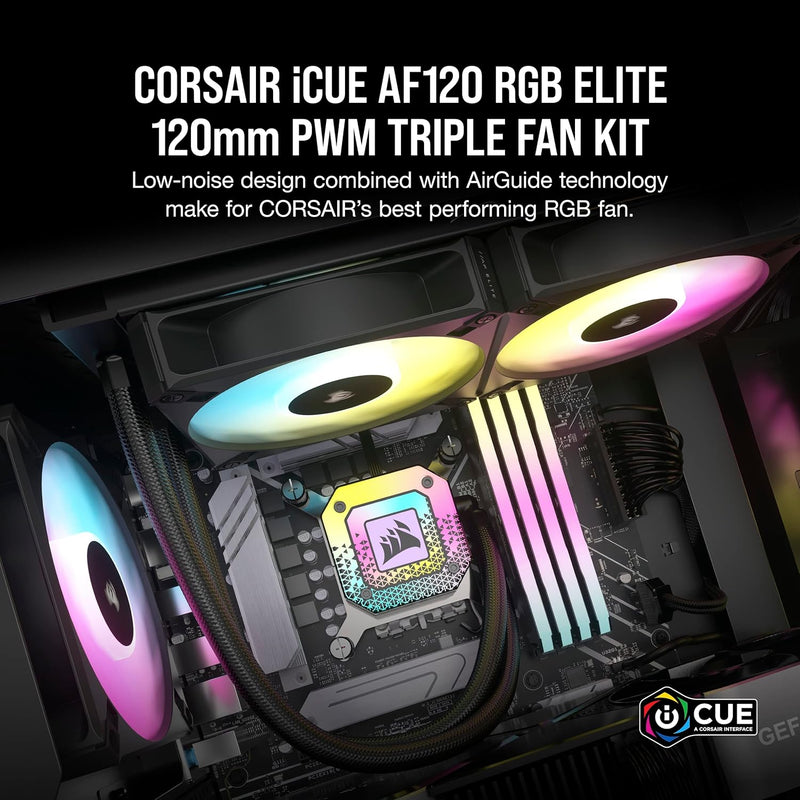 Corsair iCUE AF120 RGB ELITE 120mm PWM Triple Fan Kit 連 iCUE Lighting Node CORE RGB 控制器 - Black 黑色 (Triple Pack 三件裝) CO-9050154-WW