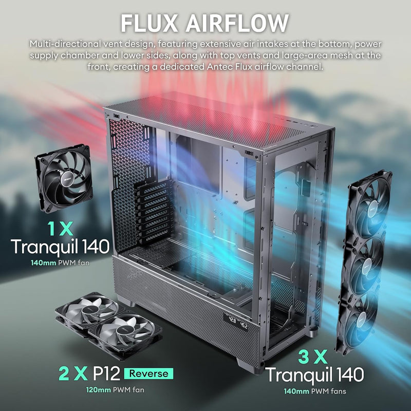 ANTEC FLUX PRO Black 黑色 Tempered Glass Full Tower E-ATX Case 支援背插式主機板 FLUX-PRO_EUV