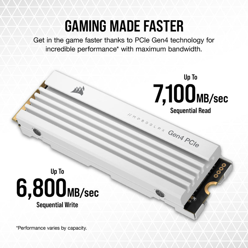 Corsair 2TB MP600 PRO LPX White w/Heatsink CSSD-F2000GBMP600PLPW M.2 2280 PCIe Gen4 x4 SSD