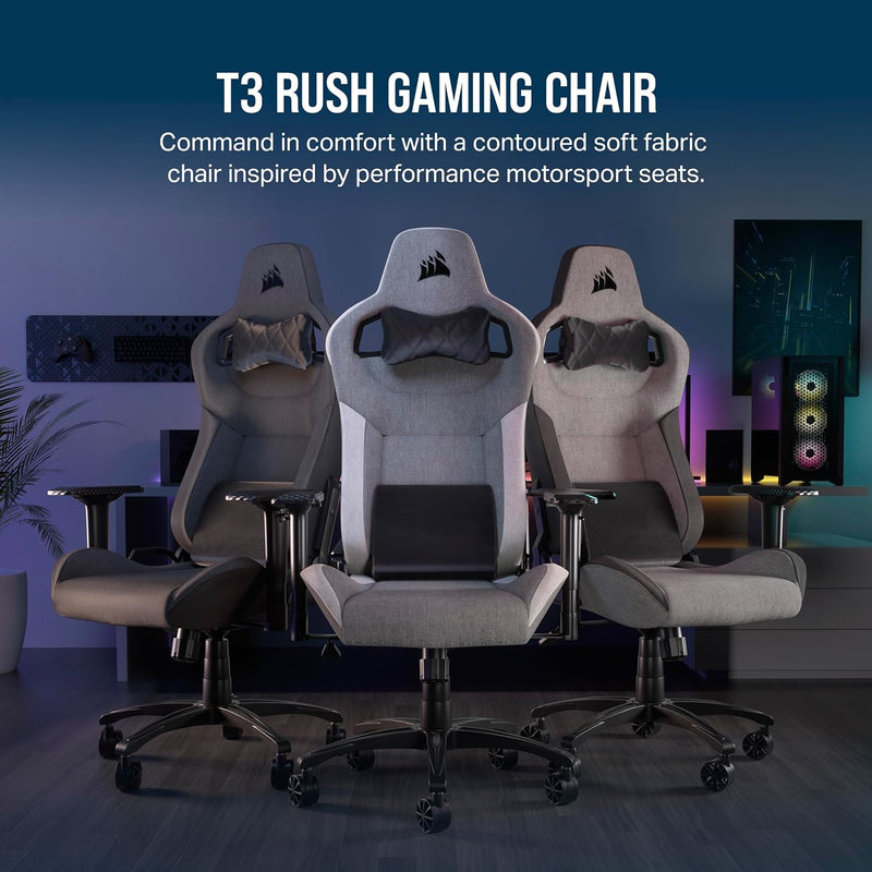 Corsair T3 RUSH Fabric Gaming Chair (2023) - Grey/Charcoal (Direct delivery from agent) 