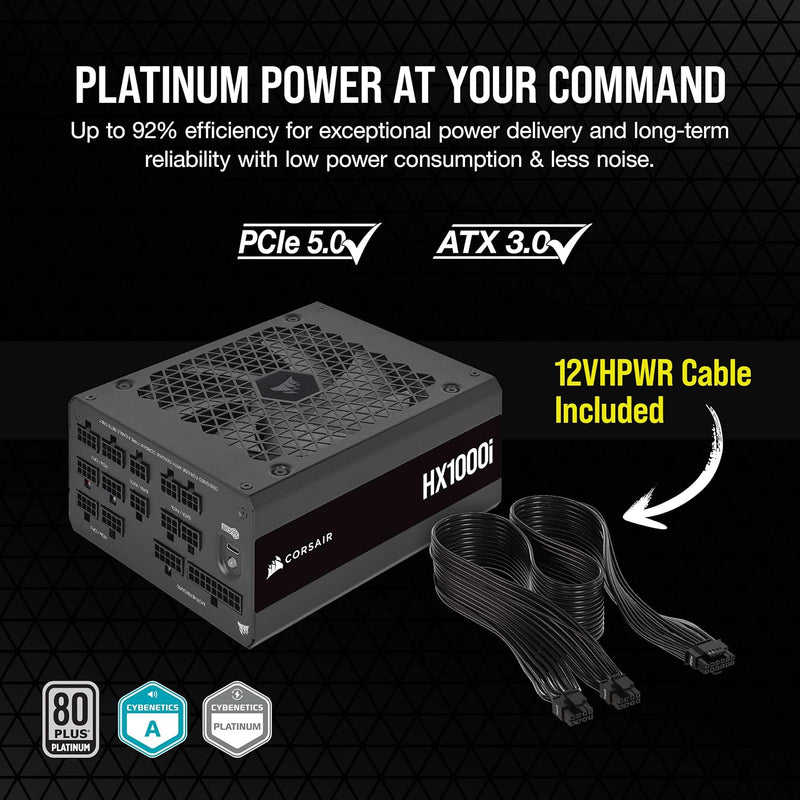 CORSAIR 1000W HX1000I ATX3.0 80Plus Platinum Full Modular Ultra-Low Noise Platinum Power Supply (CP-9020259-UK)