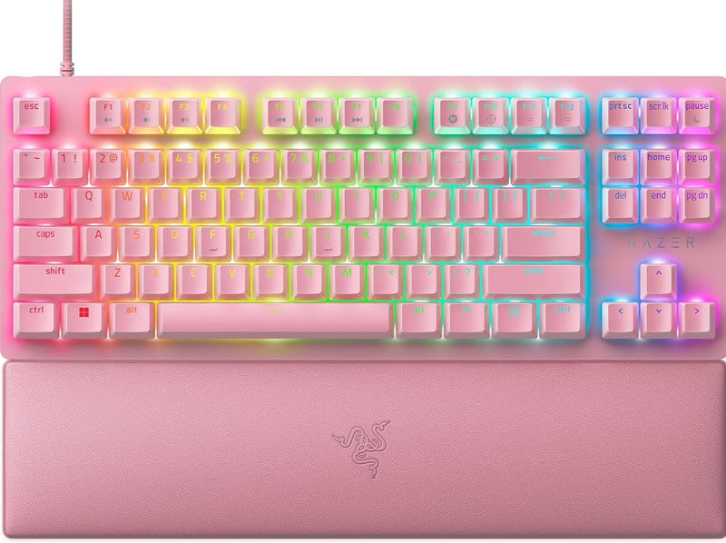 【RAZER 電競產品 – 十二月優惠】Razer Huntsman V2 Tenkeyless - Quartz 粉紅色 (線性紅軸) 無數字鍵光學遊戲鍵盤 RZ03-03942000-R3M1