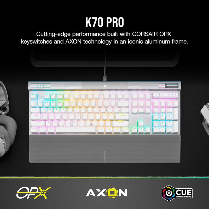 Corsair K70 RGB PRO Optical-Mechanical Gaming Keyboard with PBT DOUBLE SHOT PRO Keycaps - White CH-910951A-NA 