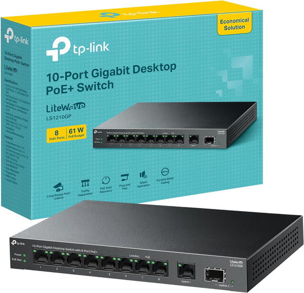 TP-Link LS1210GP 10-Port Gigabit Desktop Switch with 8-Port PoE+ (TP-NE-LS1210GP)