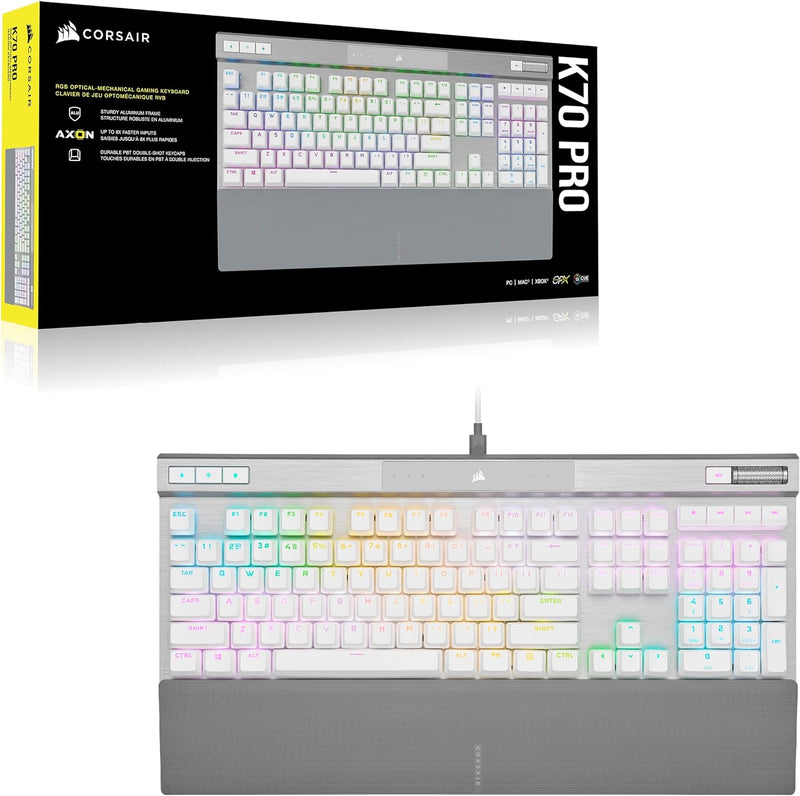 Corsair K70 RGB PRO Optical-Mechanical Gaming Keyboard with PBT DOUBLE SHOT PRO Keycaps - White CH-910951A-NA 