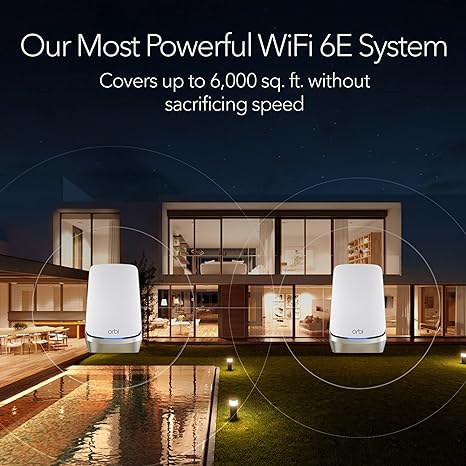 NETGEAR RBKE962 Orbi Quad-Band Mesh WiFi 6E Router &amp; Satellite (2-pack), White, 10G WAN