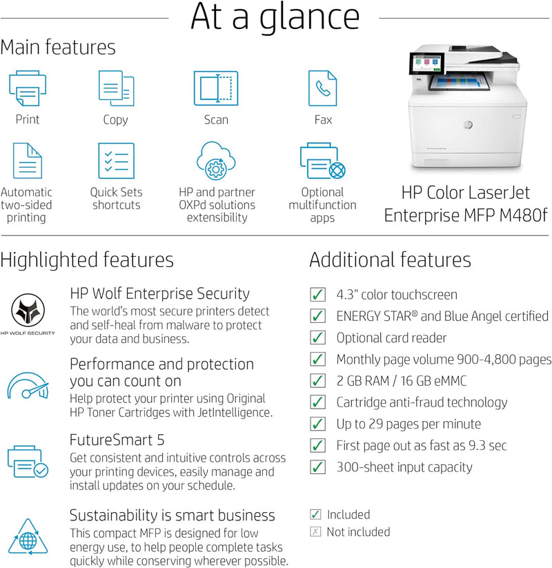 HP Color LaserJet Enterprise MFP M480f Printer -3QA55A