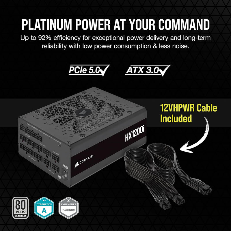 CORSAIR 1200W HX1200I ATX3.0 80Plus Platinum Full Modular Ultra-Low Noise Platinum Power Supply (CP-9020281-UK)