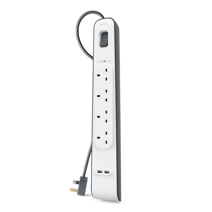 Belkin (2M) 2.4 Amp USB charging 4-position lightning protection extension board (with two-position USB charging) - BSV401SA2M