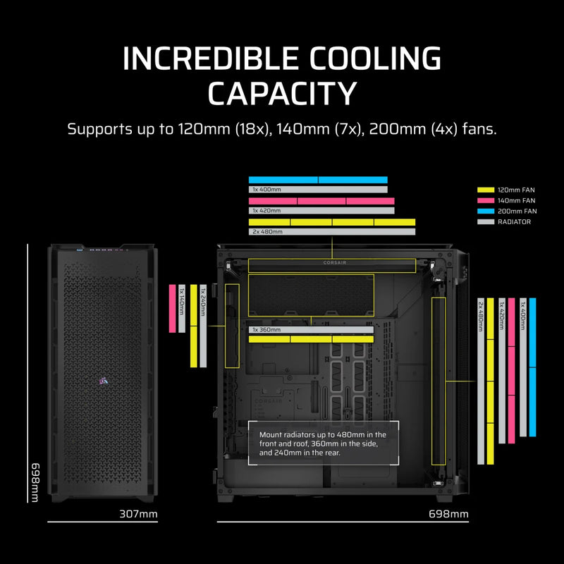 CORSAIR 9000D Black 黑色 RGB AIRFLOW Super Full-Tower PC Case CC-9011273-WW