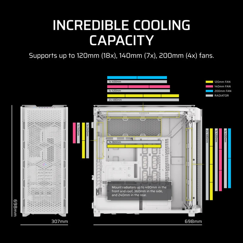 CORSAIR 9000D White 白色 RGB AIRFLOW Super Full-Tower PC Case CC-9011274-WW