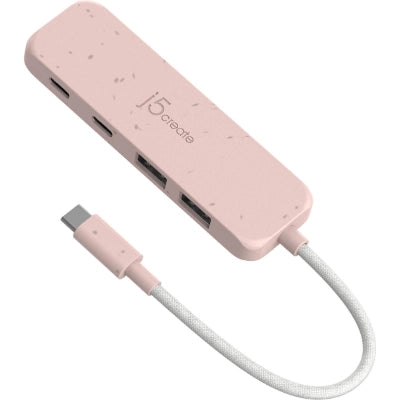 j5create 環保材質 USB-C Gen2 轉四埠Type-A / Type-C 粉紅色高速集線器 - UH-JCH342R