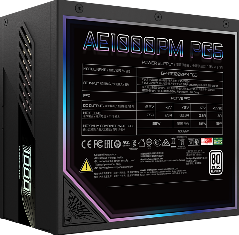 GIGABYTE 1000W AORUS ELITE P1000W 80+ Platinum Modular PCIe 5.0 Power Supply GP-AE1000PM PG5