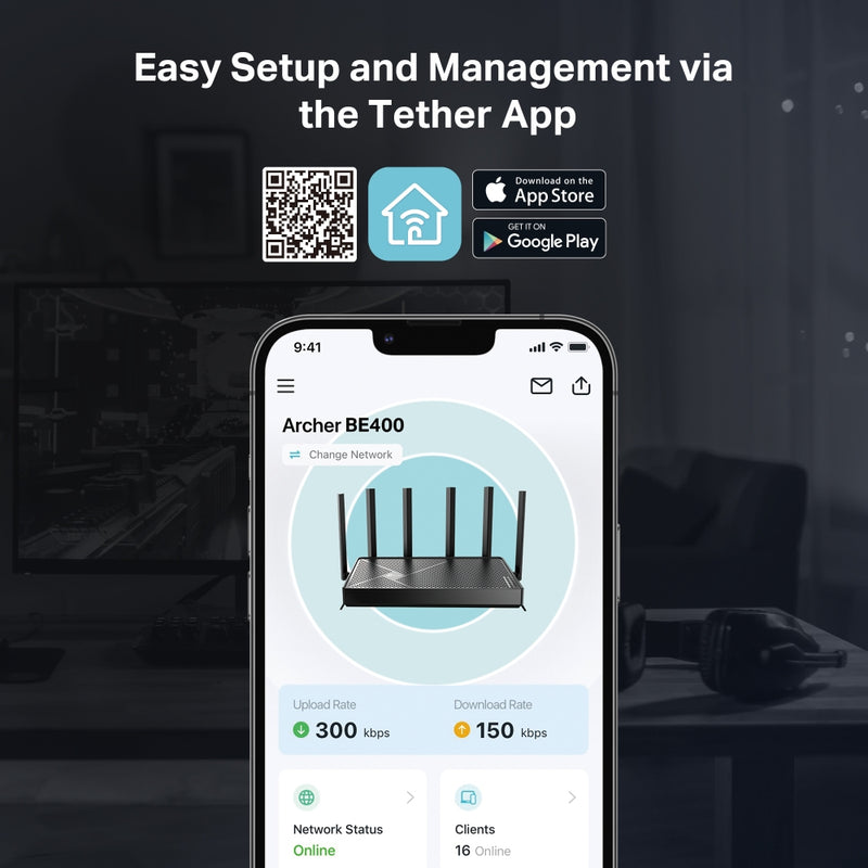 TP-Link Archer BE400 BE6500 Dual Band Wi-Fi 7 2.5G Router