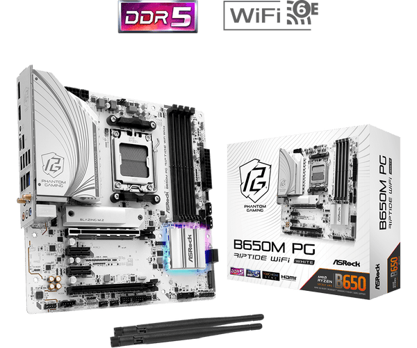 ASRock B650M PG Riptide WiFi White DDR5,Socket AM5 mATX Motherboard 白色主機板