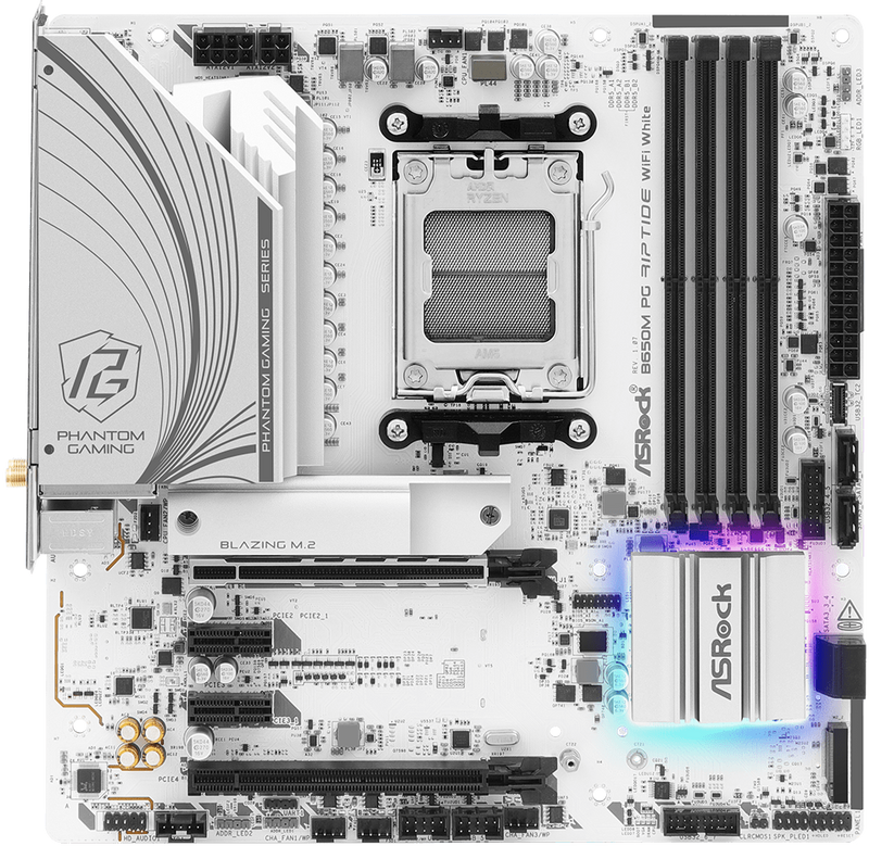 ASRock B650M PG Riptide WiFi White DDR5,Socket AM5 mATX Motherboard 白色主機板