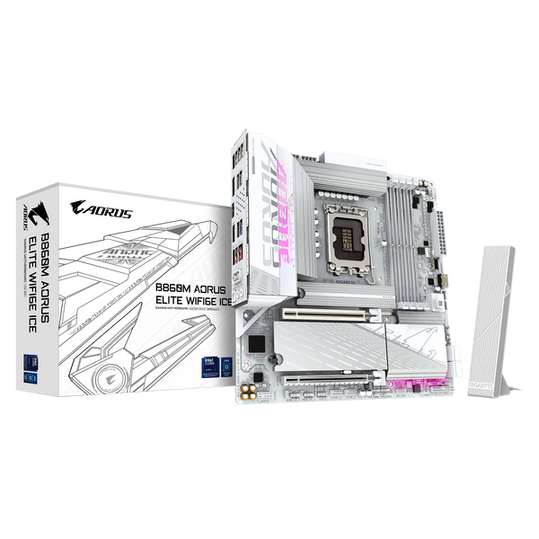 GIGABYTE B860M AORUS ELITE WIFI6E ICE DDR5,LGA 1851 mATX Motherboard 白色主機板