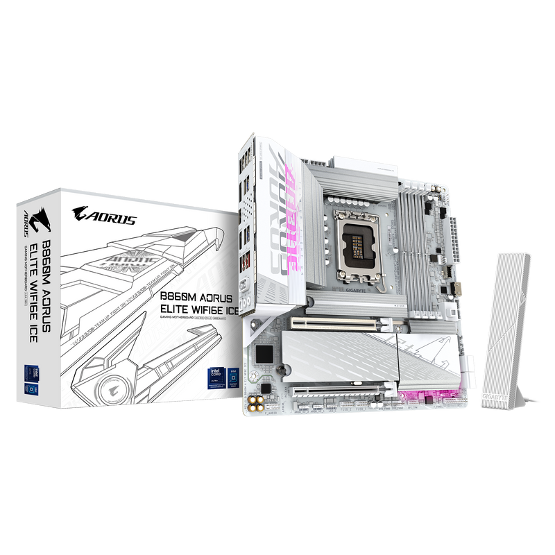 GIGABYTE B860M AORUS ELITE WIFI6E ICE DDR5,LGA 1851 mATX Motherboard 白色主機板