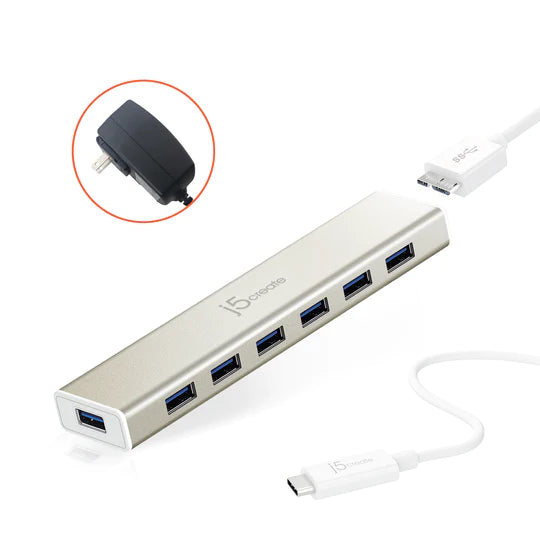 j5create USB-C to 7-port HUB [with AC Fire Ox] - UH-JCH377 