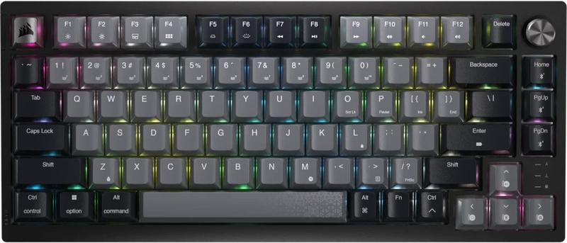 [12月聖誕優惠] Corsair K65 PLUS WIRELESS TACTILE 75% RGB Gray (灰色) 機械遊戲鍵盤 - CH-91D401L-NA