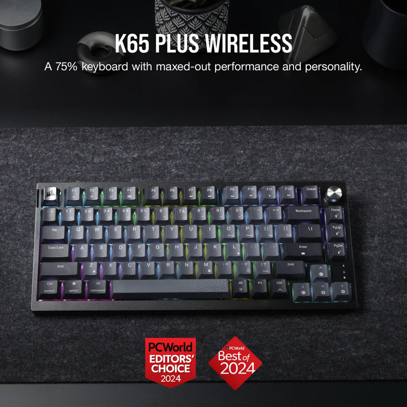 [12月聖誕優惠] Corsair K65 PLUS WIRELESS TACTILE 75% RGB Gray (灰色) 機械遊戲鍵盤 - CH-91D401L-NA