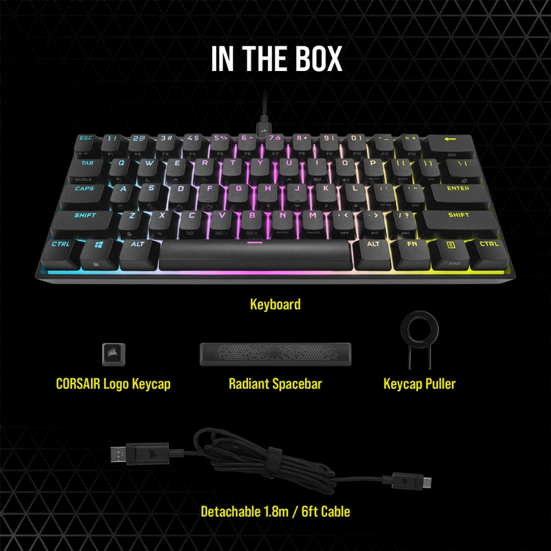 Corsair K65 RGB MINI 60% Mechanical Gaming Keyboard - CHERRY MX SPEED - Black CH-9194014-NA 