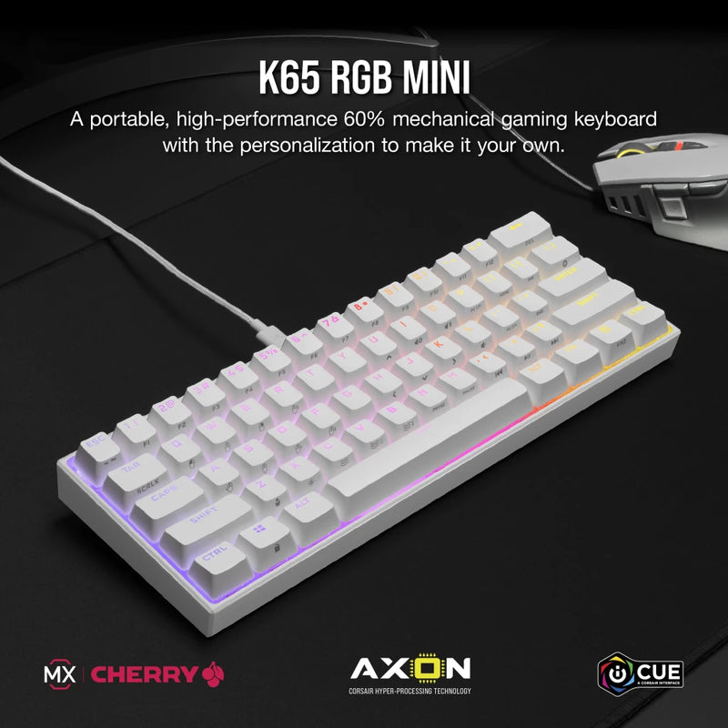 Corsair K65 RGB MINI 60% Mechanical Gaming Keyboard - CHERRY MX SPEED - White CH-9194114-NA 