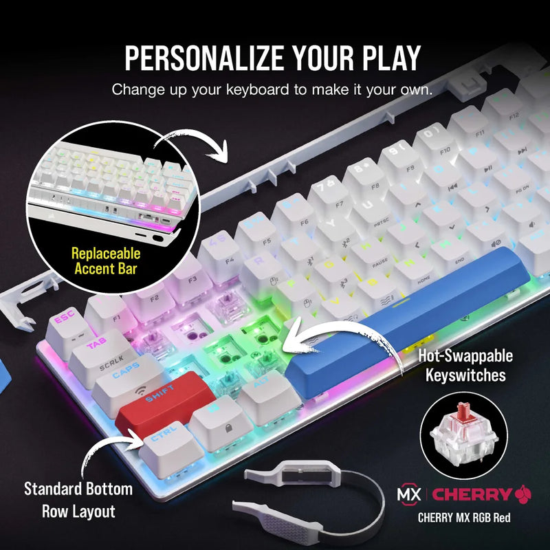 [CORSAIR May Esports Product Discount] Corsair K70 PRO MINI WIRELESS 60% Mechanical CHERRY MX Red Switch Keyboard with RGB Backlighting - White CH-9189110-NA 